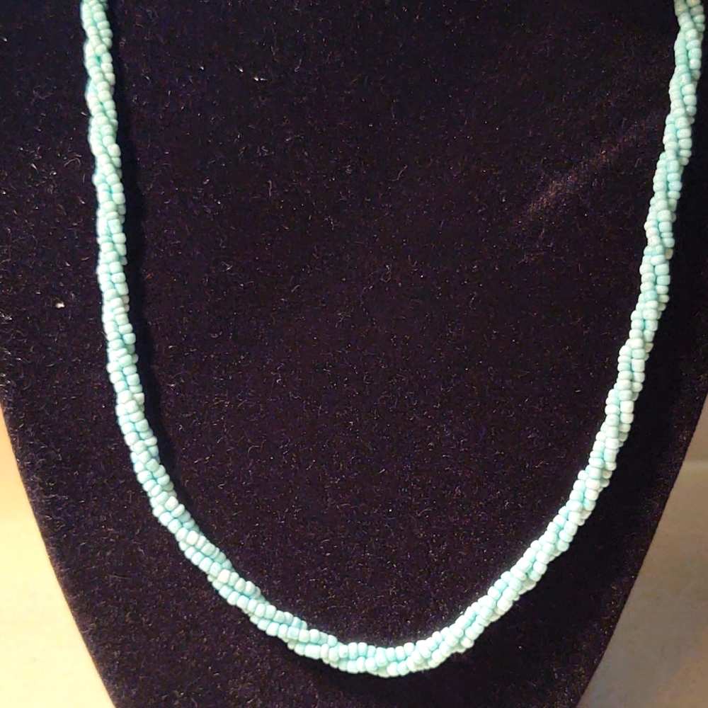 Necklace Turquoise glass and wooden beads